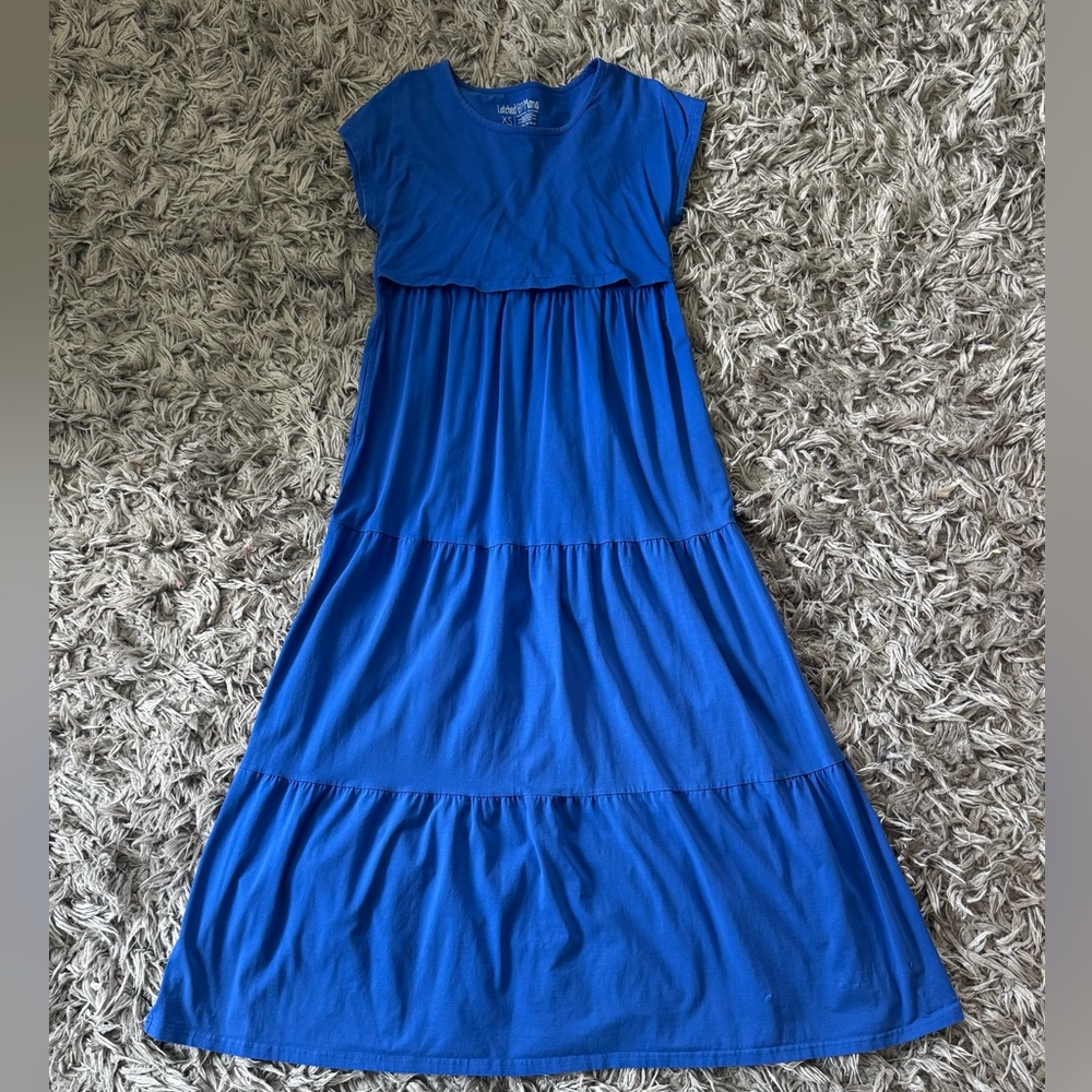 Latched Mama Blue Tiered Maxi Nursing Dress